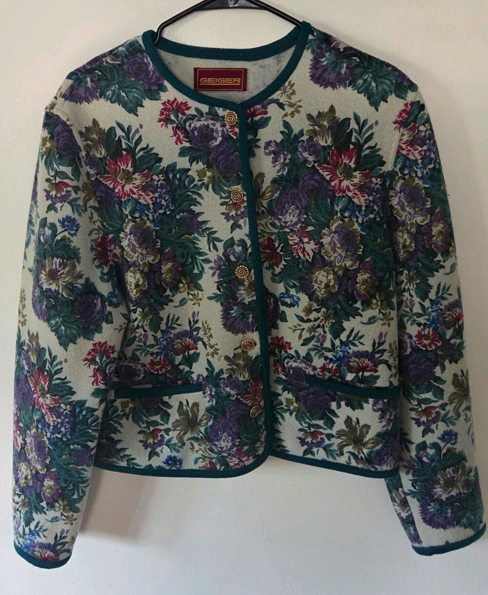 vtg Geiger Austria Floral Wool Button Down Cardigan Jacket Blazer sz 40 coat